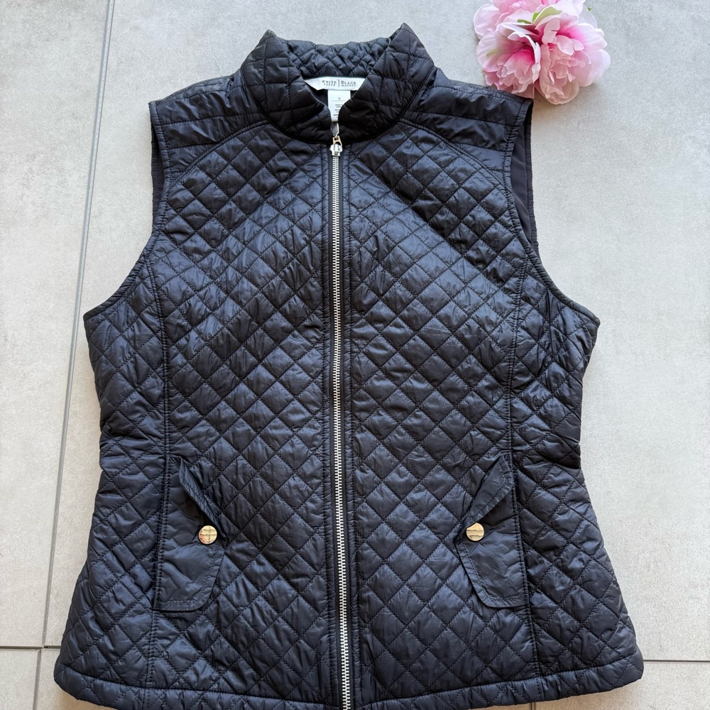 White House Black Market Puffer Vest Small Black Lined  Zip Pocket lightweight